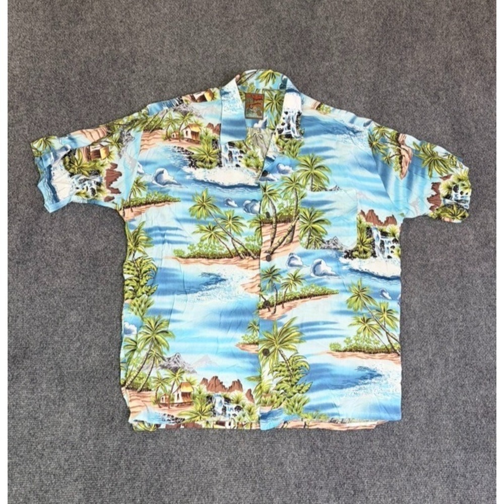 Pineapple Connection Mens Rayon Hawaiian Shirt Blue Tropical Island Size M
